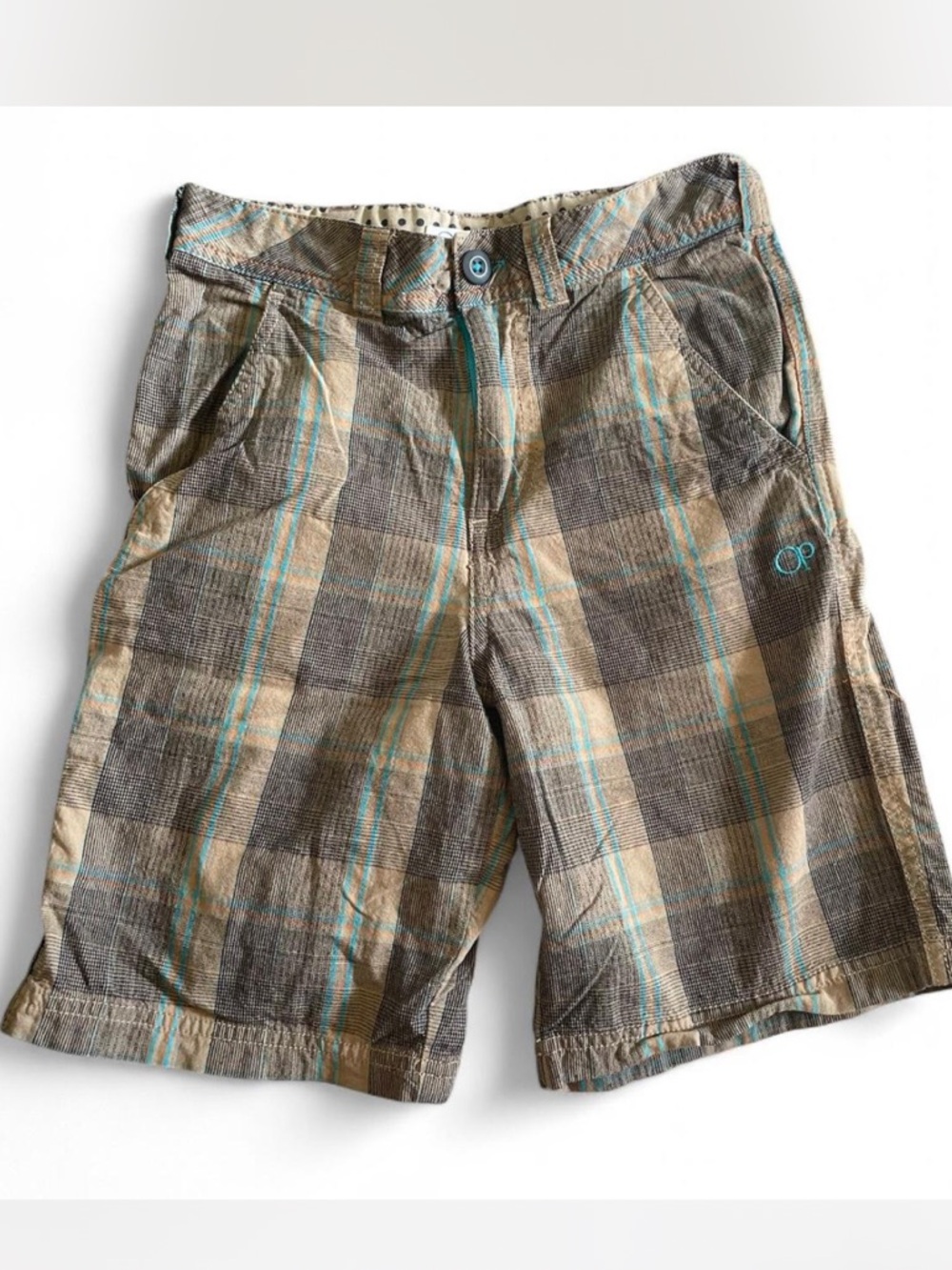 OP Boy’s Plaid Cotton Shorts in Brown & Teal